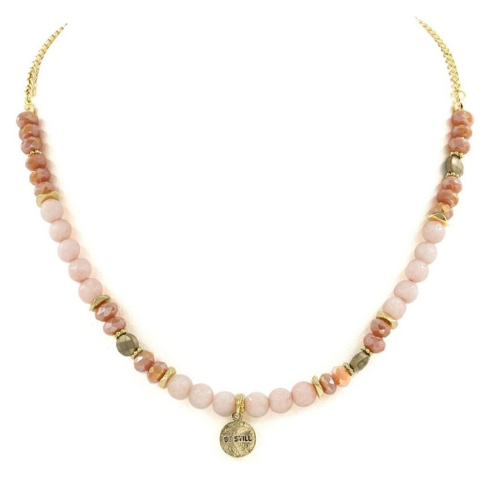 TRENDING FASHION Semi-Precious Mauve Mineral Stone Bead Goldtone Necklace NWT